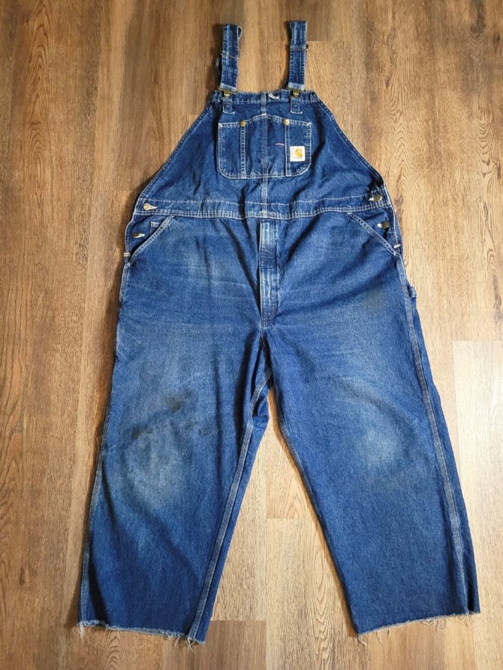 Carhartt Bib Overalls Men's 50 x 30 ( 26 in ) Blue Denim Jeans Workwear R07 DST